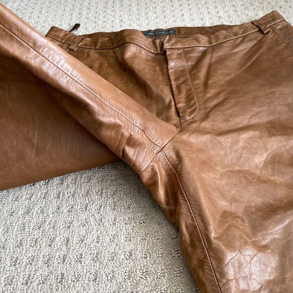 Vintage Banana Republic Leather Pants 38x34 Brown Straight Fit Ankle Zip BootCut - Picture 7 of 16